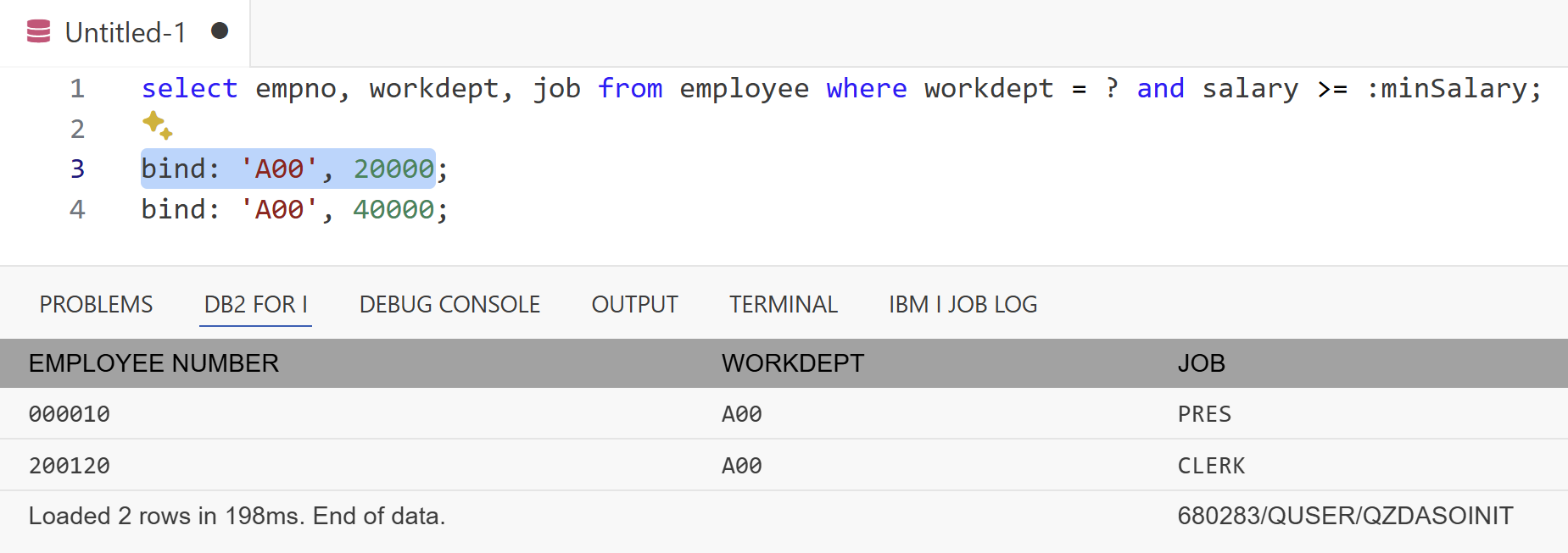 Bind parameters in SQL