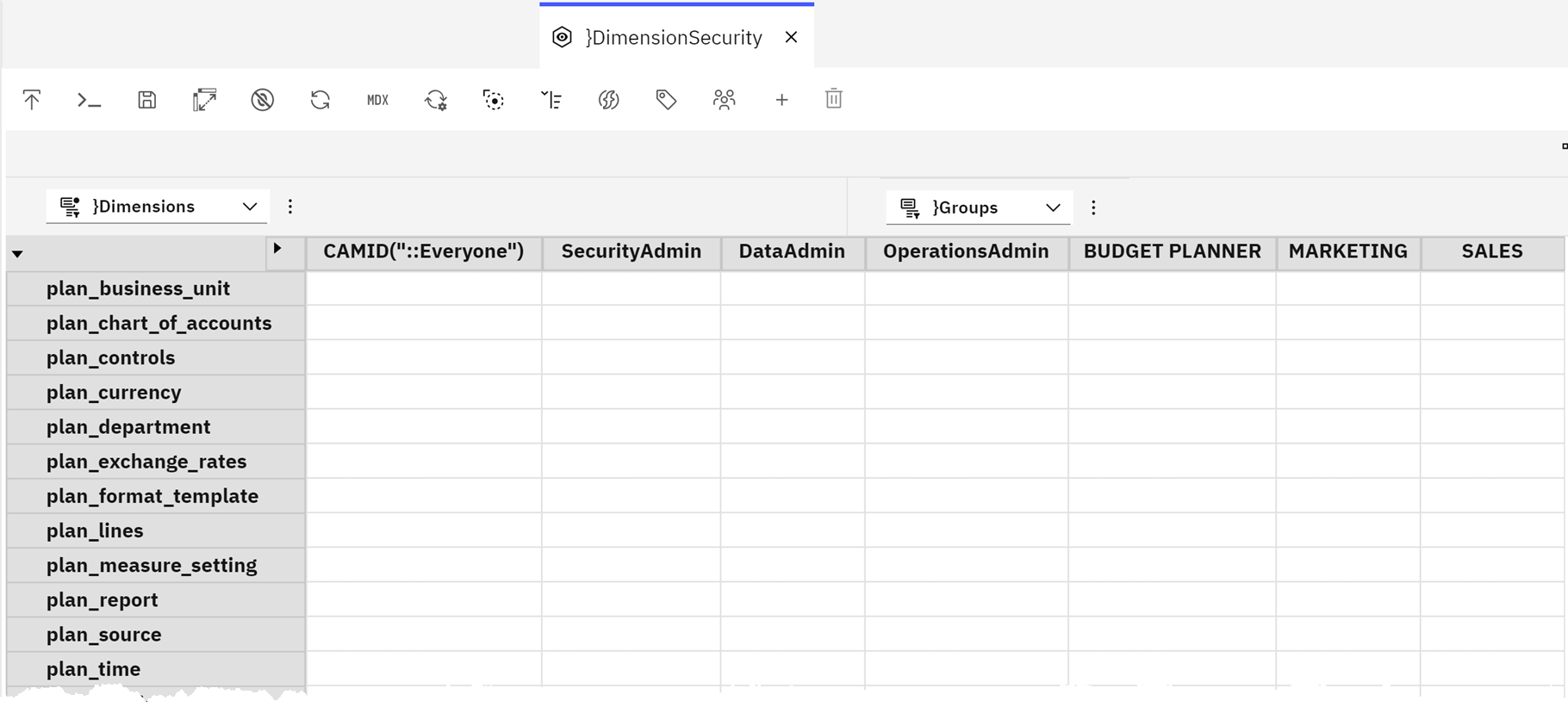 Example of the security editor