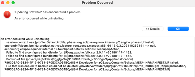 An error occurred while uninstalling