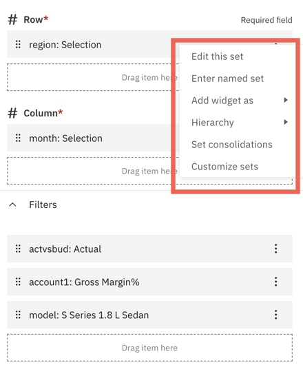 Menu options display from the row in the Fields panel