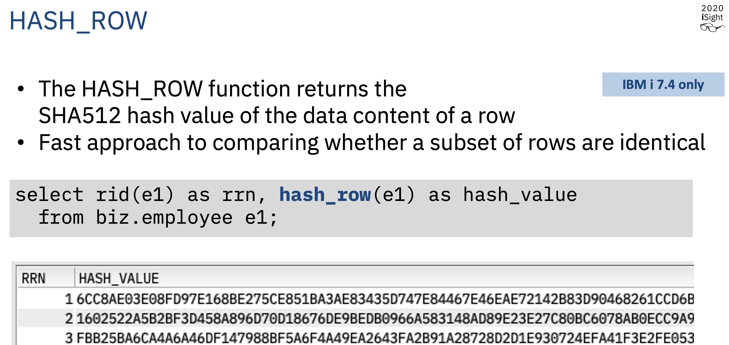 HASH_ROW built-in function