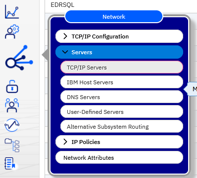 Image of Navigator for i menu with the Network menu expanded.