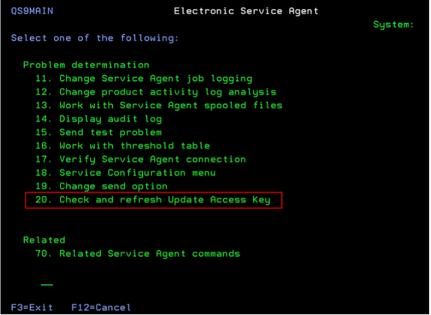 Electronic Service Agent on IBM i main menu option 20