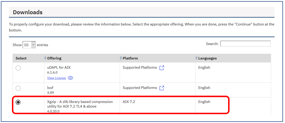 xgzip on IBM Web Download Pack