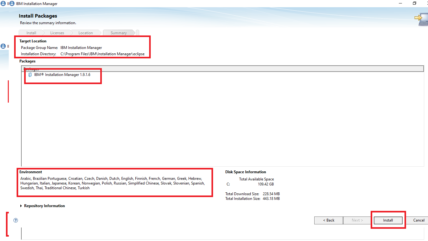 Screenshot 6: Install Packages > Summary screen