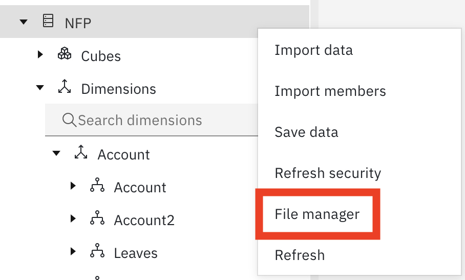 File manager option on database node