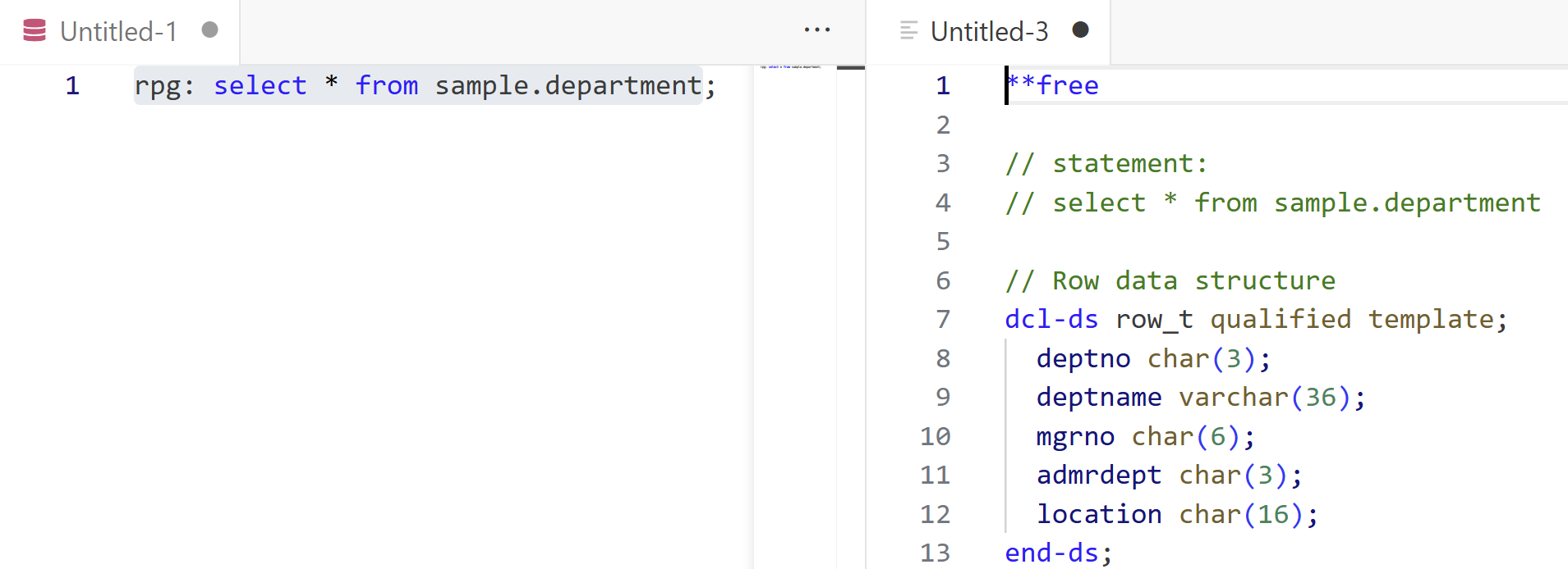 Generate RPGLE data structures from SQL