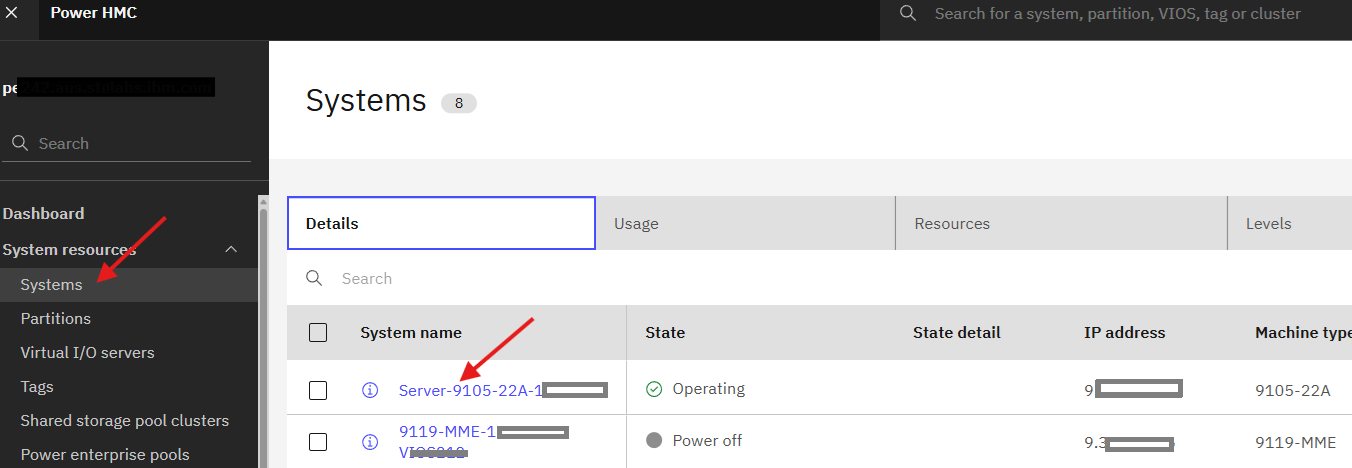 click blue system name