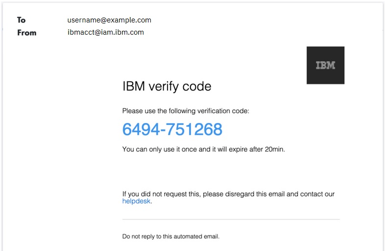 Securiy code email for IBM Storage Insights