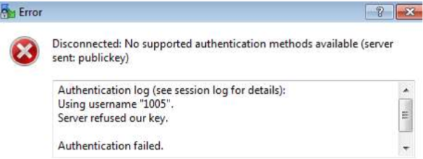 Server refused our key. Authentication failed.