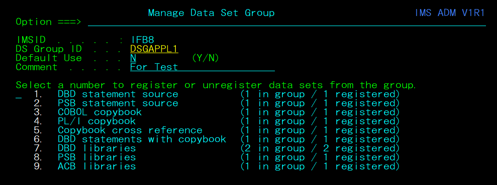 Task 1-2-5. Manage Data Set Group panel