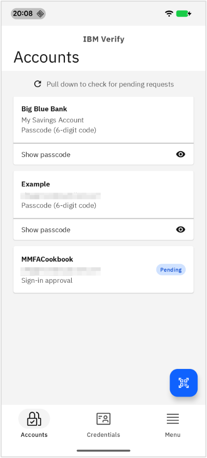 Accounts tab on Android