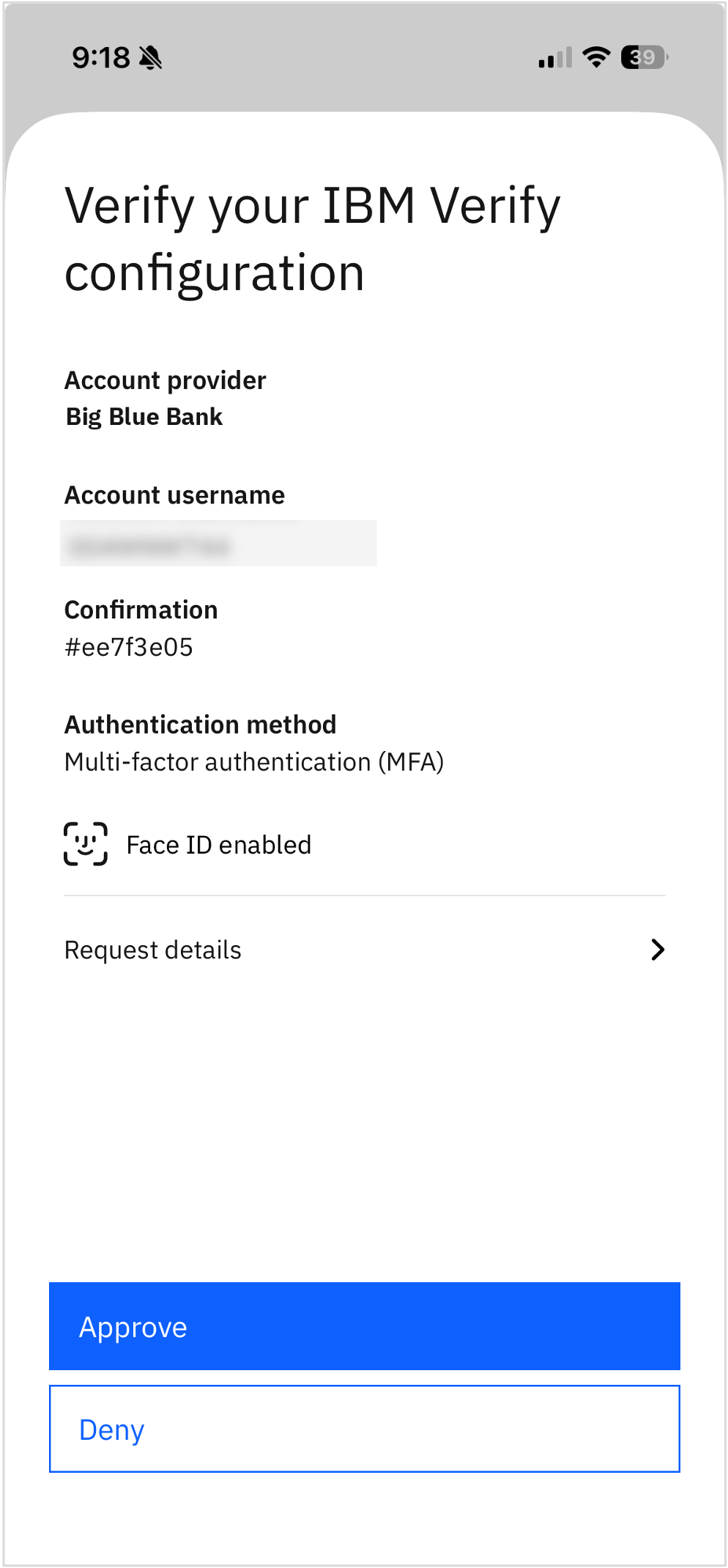 Transaction approval screen on iOS
