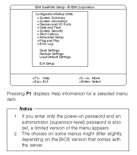 configuration utility main menu