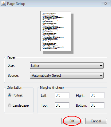 Print screen of the Page Setup box 