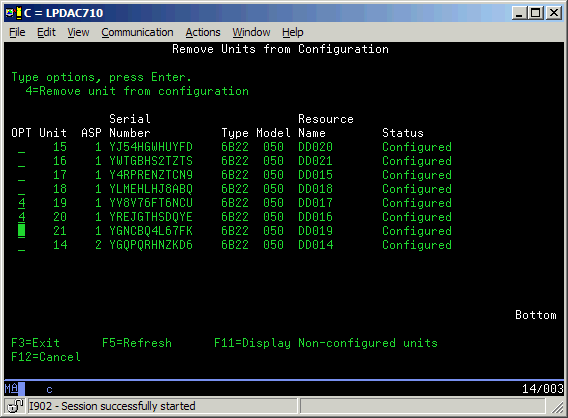 Remove units from configuration screen shot showing list of units and option 4 to remove units from configuration