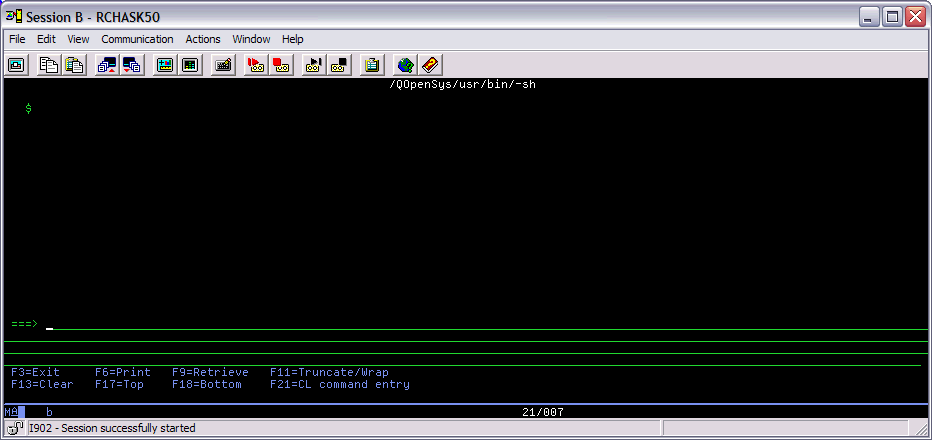 Screen shot of PASE command prompt.