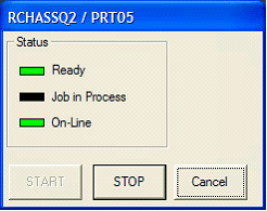 This print screen shows the Printer Status pop-up dialog box with the Ready and On-Line lights turned on, which indicates a successful connection.