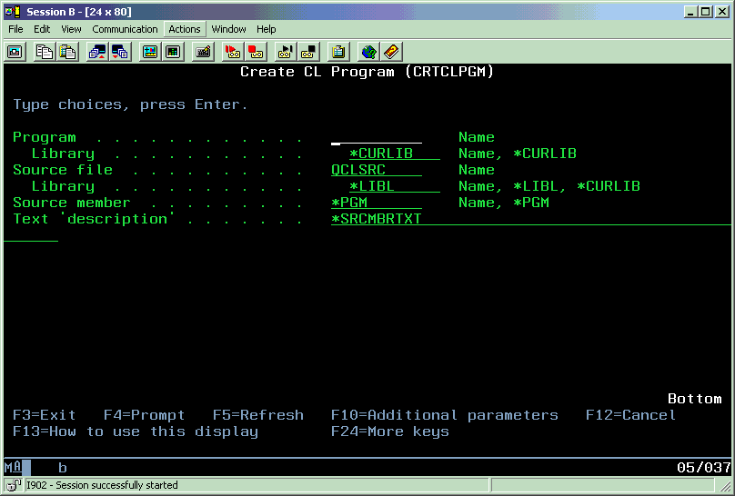 In the Create CL Program (CRTCLPGM) screen.