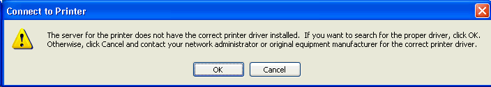 This window has the message that the correct printer driver is not installed.