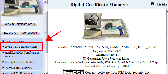 Select the option to create a new certificate store.