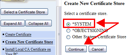 Select the *SYSTEM option and click continue.