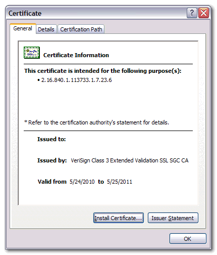 Certificate General tab