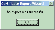 This is the Internet Explorer Certificate Export Wizard completion message.