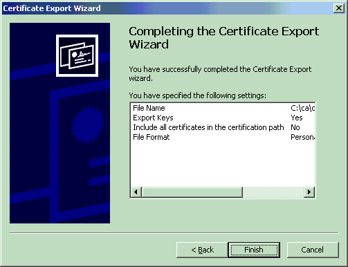 This is the Completing the Certificate Export Wizard window.