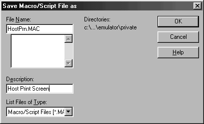 This print screen shows an example of the Save Macro/Script File as dialog box.